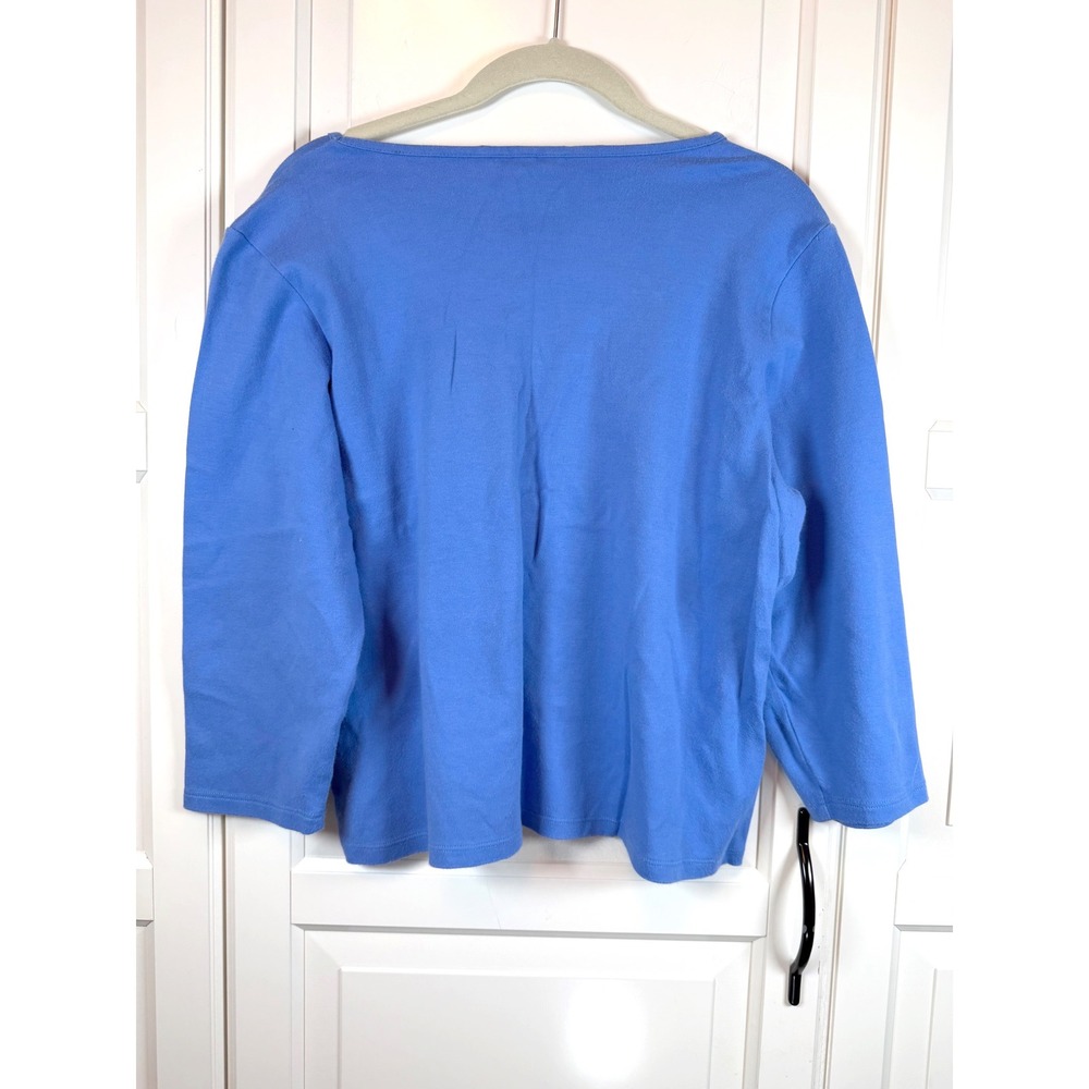 Lands End Blue 3/4‎ Sleeve Scoop Neck Knit Top Petite Large L/P 14-16 - Picture 4 of 6